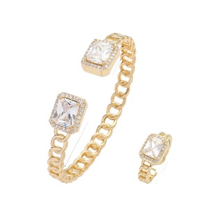 European American Style Square Gemstone Gold Plated <b>Bracelet</b> Unisex Fashion Chain Link Jewelry - Product Image 5