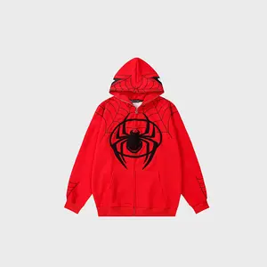 Customized Design By Clothing Manufacturers High-quality Embroidered Printing 3D Zipper Loose Men's Spider Hoodie