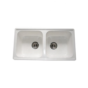 Mate al por mayor Blanco/blanco brillante fomentar Tamaño del apartamento plato doble fregadero de la cocina de granito - Product Image 1