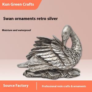 Элегантный Винтажный серебряный лебедь, украшение из экологически чистой смолы для настольного дисплея, современный Рождественский подарок для пар, сказочное аниме - Product Image 2