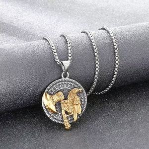 Collana <span class=keywords><strong>con</strong></span> Pendente a Testa di <span class=keywords><strong>Lupo</strong></span> Nordico in Acciaio Inossidabile, Stile Hip Hop Vichingo Vintage, Accessori Religiosi da Uomo, Vendita all'Ingrosso - Product Image 3