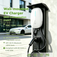 Chargeur EV compatible BYD 7 22 kW réglable Type 2 32A 380V IP66 résistant aux intempéries avec câble de 5 m, application OCPP, RFID, Wallbox CE