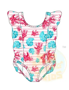New Design Summer Kids Girls Holiday Beach Wear Bikini Set Flutter Sleeve 1 Piece Bodysuit UPF 50+ Swimsuit Bathing Swimwear