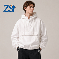 Veste coupe-vent légère à capuche et demi-zip Zesheng Premium pour homme, blanche, style Techwear, surdimensionnée, personnalisable avec logo, vente en gros