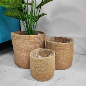 Heavy Duty Jute Cotton Rope Woven Laundry <b>Hamper</b> <b>Basket</b> With Reinforced Handles Spacious Storage Organizer <b>For</b> Clothing Blankets - Product Image 3