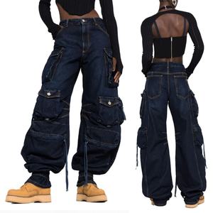 กางเกงคาร์โก้ทรงหลวมคุณภาพสูงสำหรับผู้หญิง สไตล์สตรีทแวร์ Tideway Y2K หลายกระเป๋า ทรงสบายๆ กางเกงคาร์โก้ยีนส์หลวมๆ - Product Image 2