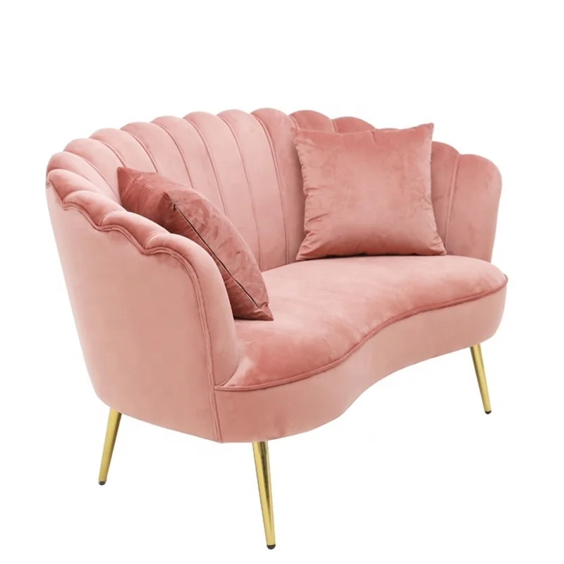 Hot Sales Two Seat Living Room Furniture Sofa Modern Pink Velvet Loveseats Sofas Luxury Upholstered Furniture for Hotel