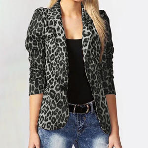 <span class=keywords><strong>Blazer</strong></span> de Moda al por Mayor con Estampado de Leopardo Animal en Color Bronceado y Negro para Mujer - Product Image 3
