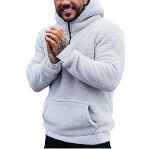 Pull à col zippé pour homme, automne, en polaire unie polyester/coton, coupe ample unisexe, poche kangourou, code Y16 - Product Image 4
