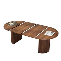 Table de salle à manger/cuisine/salon ovale extensible et extensible de style farmhouse moderne avec base en métal cannelé 41 In-78 (4-8 places)