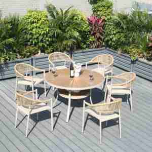 Mesa de Comedor Redonda de Aluminio Resistente a la Intemperie para Exteriores, con Capacidad para 4-8 Personas, para Jardín, Patio, Piscina y Hotel - Product Image 6