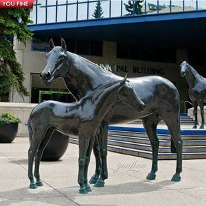 YOUFINE personnalisé cheval Ranch extérieur jardin décor réaliste en laiton nuzzling cheval famille Statue Bronze jument et <span class=keywords><strong>poulain</strong></span> Sculpture - Product Image 6