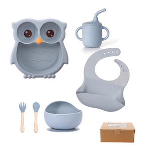 Nouvel ensemble de vaisselle tout-en-un en silicone pour bébé, assiette compartimentée hibou avec ventouses pour la vaisselle des enfants - Product Image 2