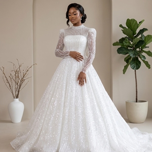 Robes de mariée de luxe exquises, style bohème, scintillantes, avec traîne chapelle, imprimé floral, pour femmes, longueur ras du sol, coupe sirène/trompette, dos nu - Product Image 1