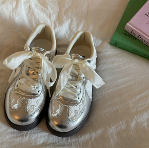 Baskets en dentelle argentée métallisée pour femmes avec lacets en <span class=keywords><strong>ruban</strong></span> de satin, chaussures décontractées à plateforme tendance - Product Image 5