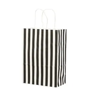 Sıcak satış siyah ve beyaz çizgili alışveriş hediye Kraft kağıt torba ambalaj kadınlar için moda giysi
