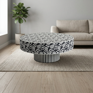 Table basse moderne de luxe écologique en os incrusté et acier inoxydable pour la décoration du salon - Product Image 1