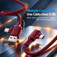 Câble de charge rapide magnétique 60W, cadeau promotionnel technologique, cordon tressé en nylon, 4-en-1 USB-A USB Type C, câble de charge rapide magnétique