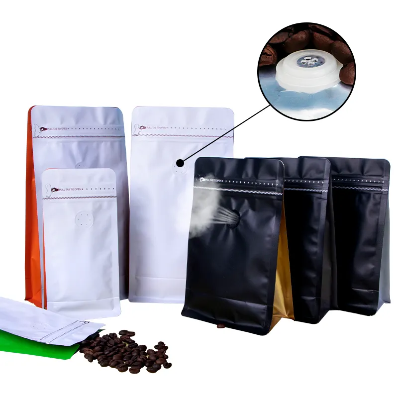 Kantong kopi dapat terurai katup kantung kopi plastik ritsleting kantong kopi makanan ringan kemasan kantong kopi dengan katup