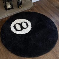 Tapis moderne abstrait en velours floqué noir rond antidérapant touffeté pour salon, chambre et salle de bain