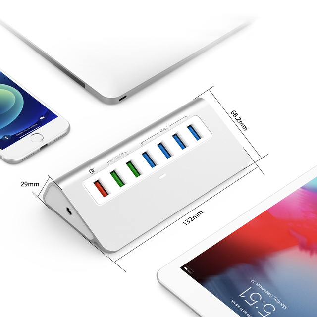 7-in-1 Powered Aluminum Alloy USB Hub 10Gbps USB 3.1 with QC 3.0 Charging Port in Stock