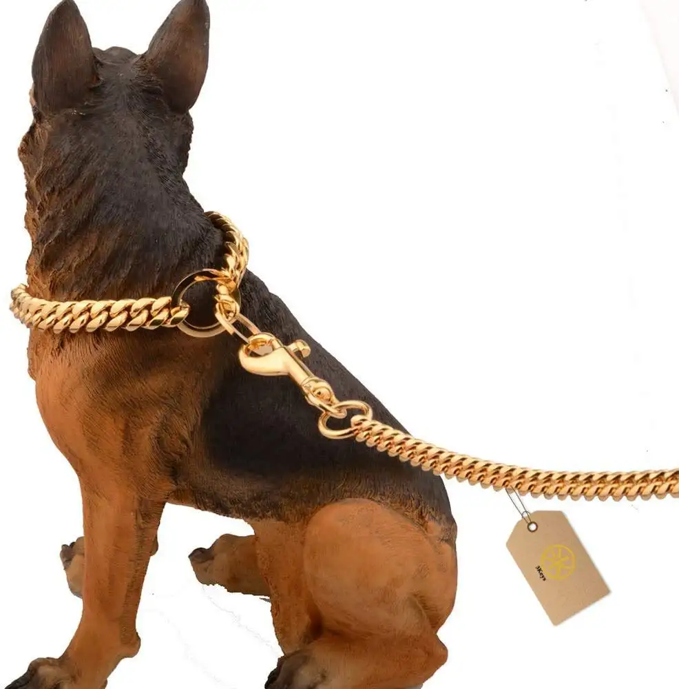 Benutzer definierte Großhandel Hunde halsband Luxus Edelstahl Haken Kette Leder Hunde leine mit Kette