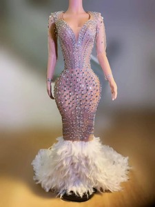 Vestido de plumas con cuello en V y pedrería para mujer, lujoso y sexy, para baile de Xinjiang, discoteca, bar, DJ, actuaciones, cantantes, bailarinas <span class=keywords><strong>Gogo</strong></span>, festivales - Product Image 3