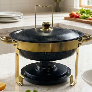 เตาอุ่นอาหารบุฟเฟ่ต์สแตนเลสพร้อมฝาแก้วทรงกลมสำหรับเสิร์ฟอาหาร - Product Image 3