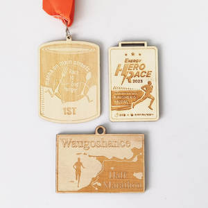 Fabricant vente en gros bois bambou <span class=keywords><strong>gravure</strong></span> impression couleur marathon course médaille de finition médailles en bois personnalisées - Product Image 3