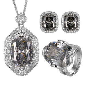 Vintage Eco-friendly Copper Wedding Bride Jewellery Set 15*20mm Black Gray Cubic Zirconia Pendant Earrings Set <b>for</b> Women - Product Image 1