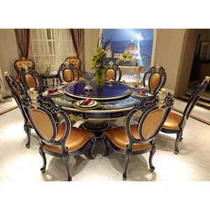Современный роскошный обеденный стол и стул набор круглых деревянных кожаных деревянных стульев с 8 антикварным дизайном для ужина