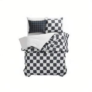Checkered <b>Comforter</b> <b>Set</b> for Twin/Twin XL Bedding, Modern Geometric Pattern, All-Season Home Textile, Black and White Design - Product Image 1