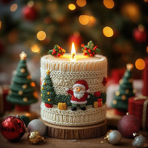 Velas aromáticas de Papá Noel, adornos navideños cilíndricos tejidos - Product Image 1