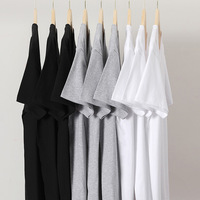 T-shirt uni à manches courtes en coton épais sans couture de 210 g, col en V, coupe ample pour hommes et femmes