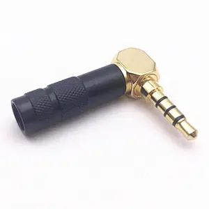 Copper Shell 3.5mm Gold-Plated Plug With Microphone Headphone Audio Soldering Black Plug 4-Pole Elbow