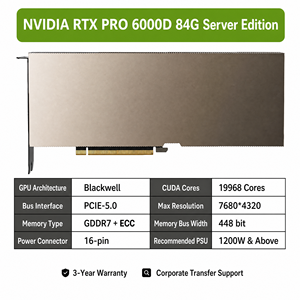 Tarjeta Gráfica RTX PRO 6000D 84GB GDDR7 Blackwell PCIe 5.0 para Estación de Trabajo de Video, GPU para Aprendizaje Profundo, Servidor LLM RTX - Product Image 2