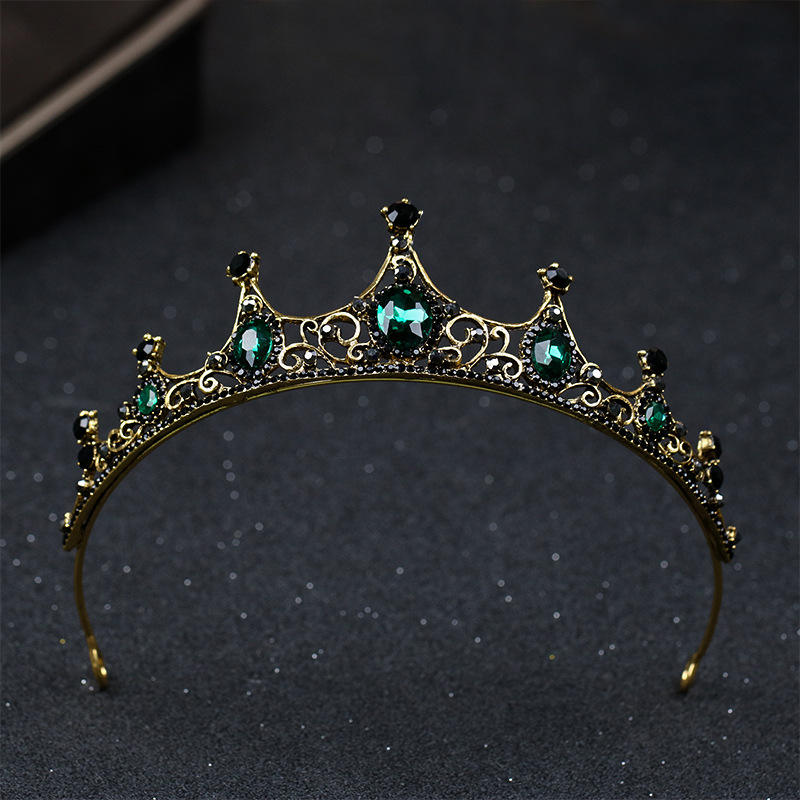 Retro Baroque Crown New Alloy Green Diamond Small Crown Noble