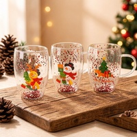Mug en verre transparent à double paroi en forme d'œuf avec motif de dessin animé et poignée, idéal pour les cadeaux d'affaires et la décoration de table, pour boire SUNPRO