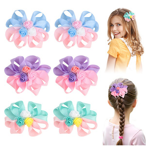 Gran oferta, accesorio <span class=keywords><strong>para</strong></span> <span class=keywords><strong>el</strong></span> cabello de niña de flores de tela Rosa tridimensional con degradado <span class=keywords><strong>para</strong></span> niños, accesorio de horquilla con Clip lateral - Product Image 1