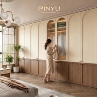 Armoire de chambre à coucher de style français grande capacité, placard bicolore noyer crème, armoire haute sur mesure