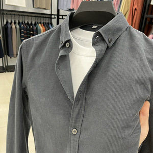 Camicia Casual da <span class=keywords><strong>Uomo</strong></span> in <span class=keywords><strong>Velluto</strong></span> a Coste 100% Cotone di Alta Qualità, Maniche Lunghe, Tinta Unita, Tessuto Traspirante per l'Autunno - Product Image 3