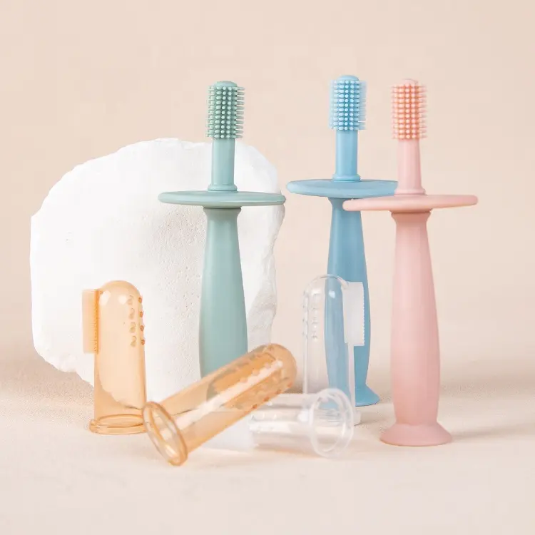 Gloway-2 especificaciones diferentes Cepillo de dientes de silicona para entrenamiento de bebés, cepillo de dientes con Base de succión de 360 grados para masaje de encías