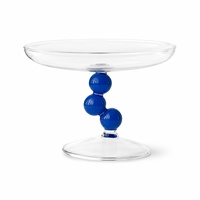 Plateau décoratif en verre de style mid-century modern avec pied à perles bleues, plateau de présentation pour salle à manger et décoration intérieure