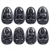 Collier pendentif porte-bonheur en obsidienne noire naturelle, sculpture de Bouddha né, huit saints patrons, bijoux du zodiaque chinois