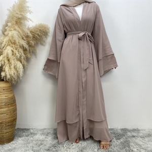 1875 #   Abaya Clásica, la Más Vendida, Estilo Simple, de Chifón, Dos Capas, Versátil, Tipo Cárdigan, Musulmana, Islámica, Árabe, para Uso Diario, Eid, Sin Hiyab - Product Image 3