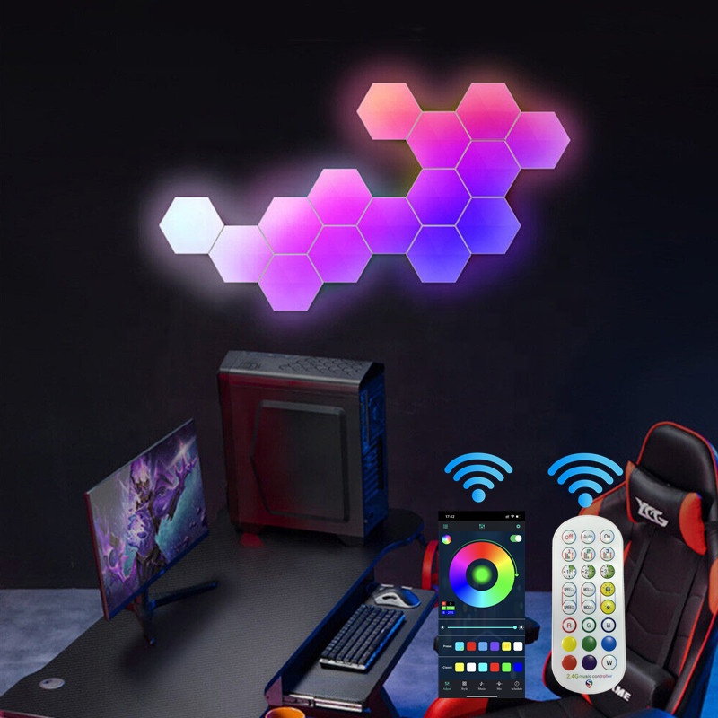 Smart App Fernbedienung LED Hexagon Lights RGB Farbwechsel Wand leuchten Music Sync Gaming Light