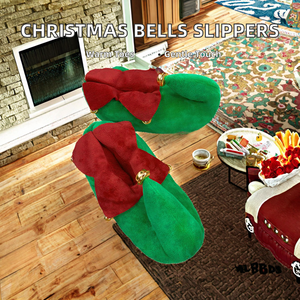 Zapatillas de casa de algodón afelpado con diseño de campanas navideñas, punta cerrada, suela gruesa y suave, para suelo de madera, para uso interior, para padres e hijos y parejas, venta al por mayor - Product Image 2