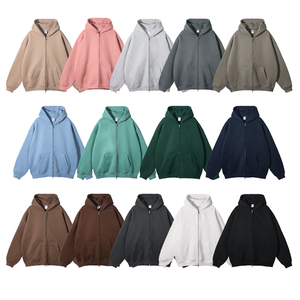 Vêtements de sport à capuche surdimensionnés avec fermeture à glissière complète pour hommes personnalisés en polyester/coton pour la saison d'automne teints en couleur - Product Image 2