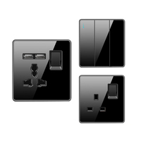 Interruptor de Pared con Panel de Vidrio Templado, Enchufe de Corriente Estándar del Reino Unido con Puerto USB, Interruptor de Pared Interior para el Hogar