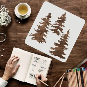 Pochoirs de pin réutilisables 5 pièces carrés 5 tailles 11.8/9.8/7.9/5.9/3.9 pouces Aspen Pine Tree PET pour <span class=keywords><strong>peinture</strong></span> mur toile meubles - Product Image 6